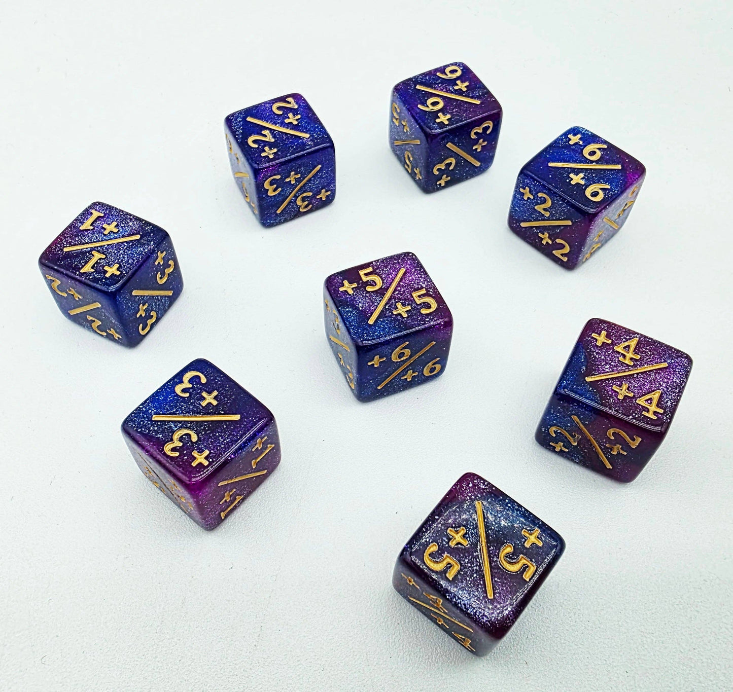 +1/+1 Dark Blue & Purple Glitter Counters for Magic - set of 8