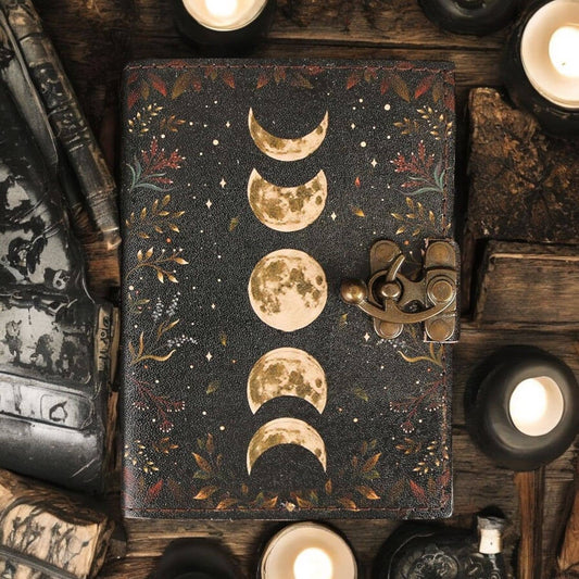 Moon Phase Handmade grimoire vintage journal book of shadows: Black