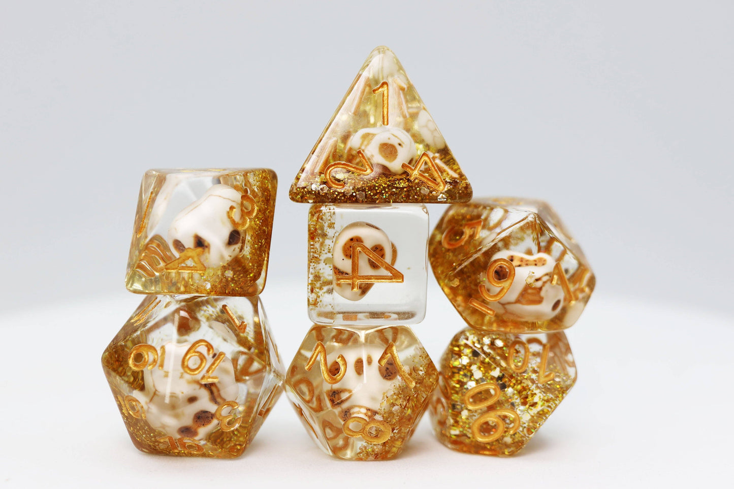 Skull and Gold Glitter RPG Dice Set
