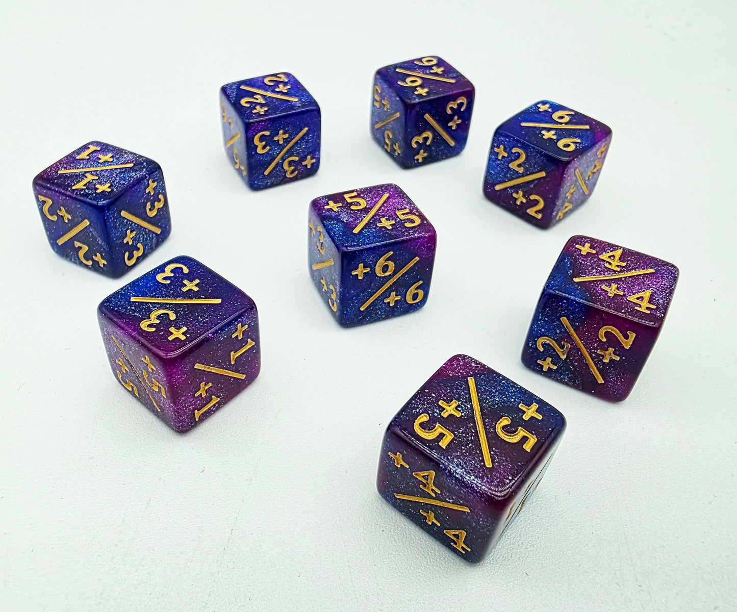 +1/+1 Dark Blue & Purple Glitter Counters for Magic - set of 8